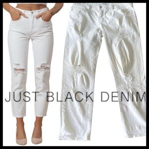 Just Black White Distressed Mid-Rise Boyfriend Ankle Jeans (30x28)